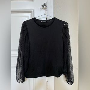 Zara Black Blouse with Sheer Sleeves